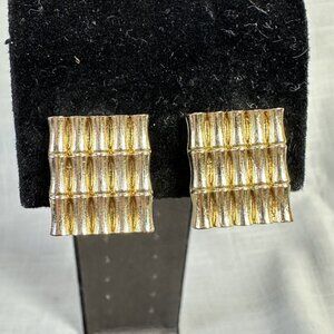 Vintage Monet Gold Tone Bamboo Style Clip On Earrings